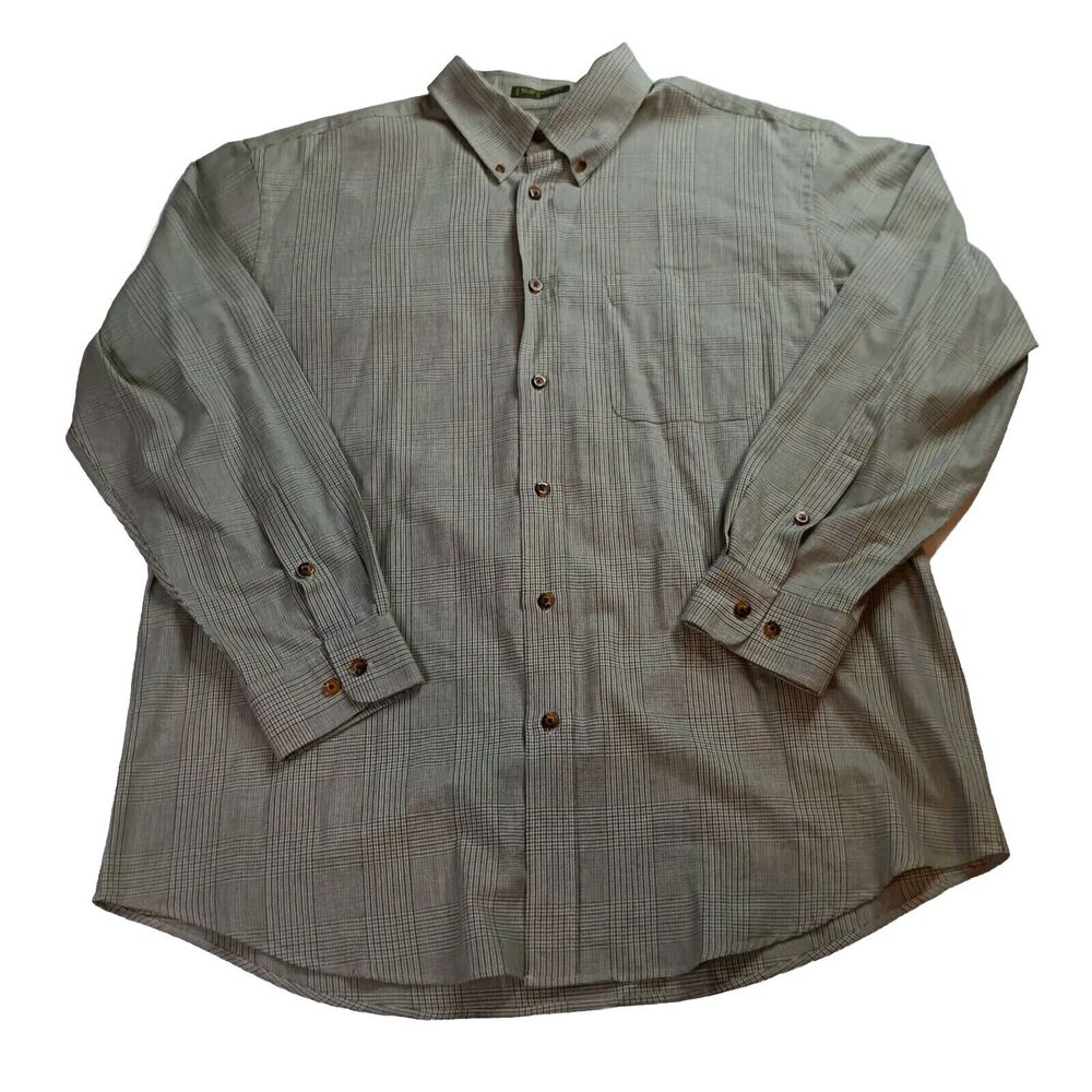 Orvis Checkered Shirt Men's XL Beige Cotton Wool Blend Long Sleeve Button Down